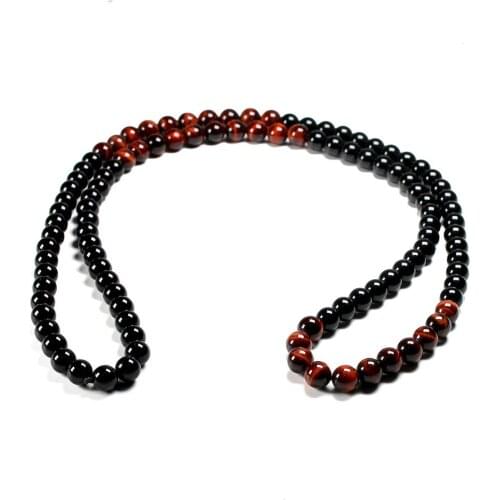 Fashion Beads Necklace For Men Natural Black Onyx With Red Tiger Eye Stone 8MM Yoga Women Necklaces Jewelry New Design
