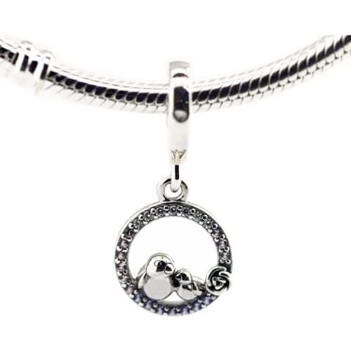 Mother and Baby Bird Hanging Charm Fits European Woman DIY Bracelets original sterling silver Beads For Jewelry Making