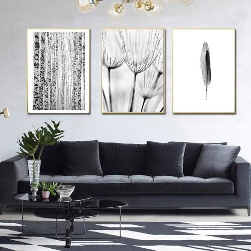Birds Flying Plants Nordic Poster Black White Scenery Canvas Art Decorative Print Wall Painting Scandinavian Decoration Picture