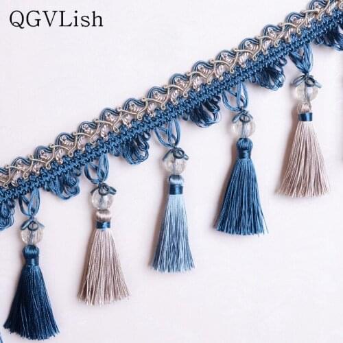 QGVLish 15M/lot Beads Curtain Tassel Fringe Lace Trim DIY Sewing Sofa Stage Valance Curtain Accessories Lace Ribbon Belts Trims