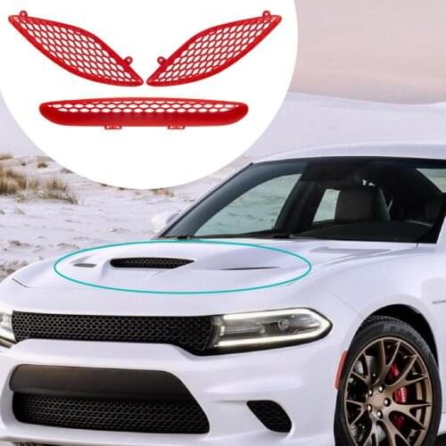 3Pcs Car Grilles Red Hood Bezel Front Grills Kit 68202462AD 68202581AC 68202580AB for Dodge Charger GT SRT Hellcat 2015-2020