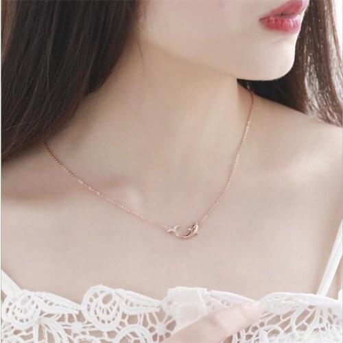 Vintage Rose Gold Dolphin Pendant Necklace For Women Jewelry Fashion Silver 925 Girls Clavicle Necklace Accessories Female Bijou