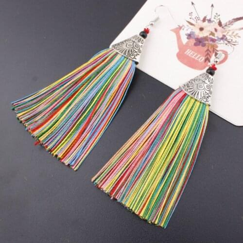 RONGBIN Vintage Long Tassel Earrings for Women Drop Fiber Dangle Brincos Brush Earrings Fashion Jewelry Pendientes Bijoux