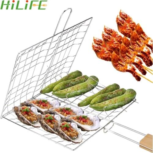 HILIFE Stainless Steel Barbecue Grilling Foldable BBQ Grill Mat Grilling Basket Reusable Meat Fish Clip Holder Grill Mesh