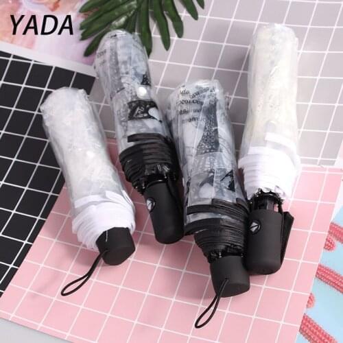 YADA Three Fold Eiffel Tower Print Transparent Umbrella Folding Rainy Automat Umbrellas For Girls Boy Clear Parapluie YD210035