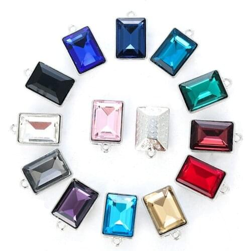 10pcs Glass Rhinestone Cut Facets Colorful Rectangle Small Pendant for Jewelry Making DIY Charms Earrings Necklace Accessories