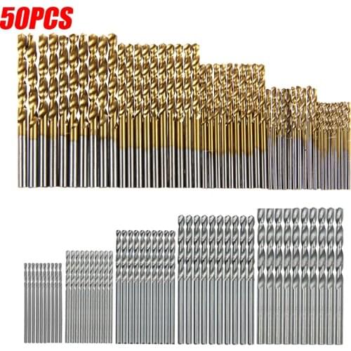 50pcs HSS High Speed Steel Titanium Coated Drill Bit Set Mini Extractor Drill Bit 1/1.5/2/2.5/3mm For Metal Wood Drilling Tool