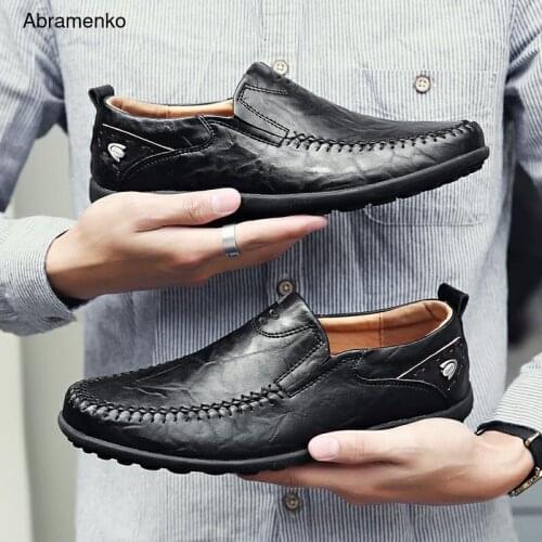 Genuine Leather Men Casual Shoes Luxury Brand Autumn Mens Loafers Moccasins Breathable Slip on Black Formal Shoes JKPUDUN