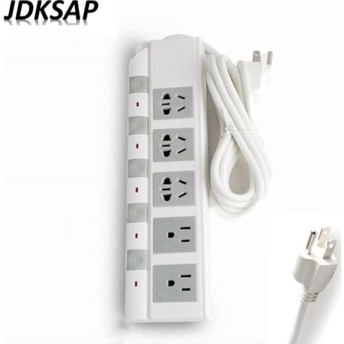Us Plug 5 Socket 10A Electronic Extension Socket Switchboard Surge Protector Independent Control Switch 1.8 / 2.8 / 5 m Line
