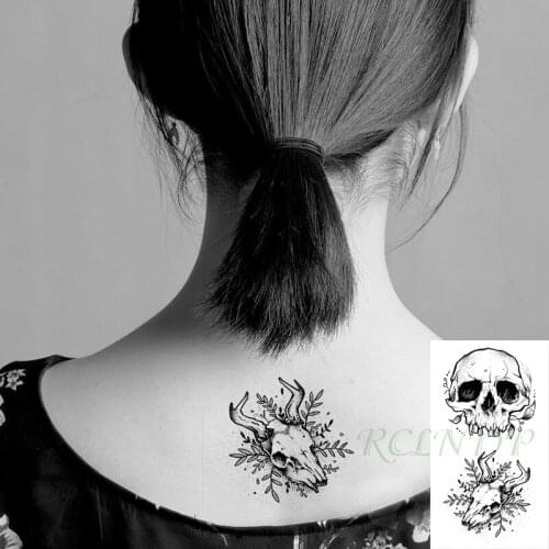 Waterproof Temporary Tattoo Sticker Black Skull Flower Flash Tatoo Fake Tatto Hand Arm Neck Body Body Art for Woman Men