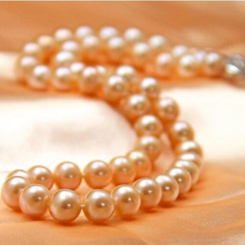Jewelry Free Shipping Luxury jewelry collection natural pearl necklace pure pink 10-11mm round bright genuine send mom GIFTl