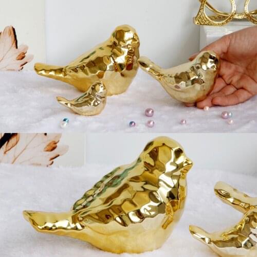 Golden Ceramic Bird Shape Porcelain Animal Figurines Housewarming Gift _S