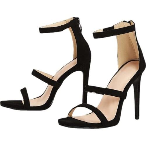 2021 New Womens Sandals Summer New Fish Mouth Three Band Medium Top Slim High Heels 35-42