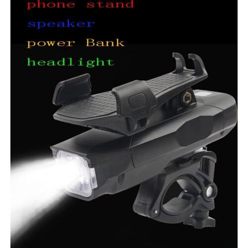4 In 1 Rechargeable Bicycle Light Flashlight Bike Horn Handlebar Phone Holder Bell 2400/4000 MAh MTB Bike Phone Holder Bell