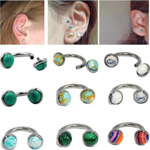 6PCS Surgical Steel Circular Barbell Ring Horseshoe Ring Stone Septo Nose Lip Eyebrow Ear Tragus Cartilage Helix Captive Hoop
