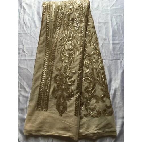 African Lace Fabric Net 2020 French Lace Fabric Tulle With Sequin Gold High Quality Nigerian Lace Fabrics For Wedding YJ1079