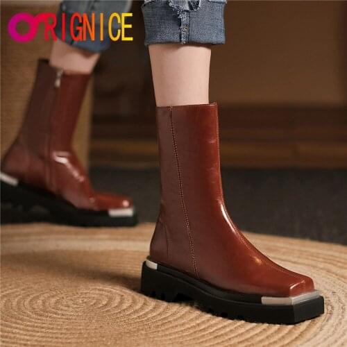 Orignice Hot Selling European Designer Rain Ankle Boots Thick Sole Platform Water Square Toe Fashion Party Dress Office Shoes