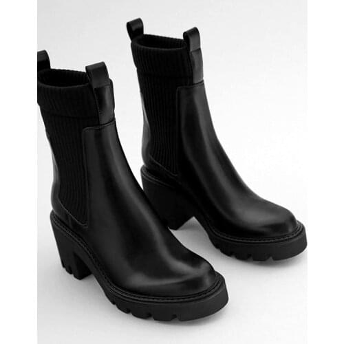 Boots Womens Low Shoes Boots-Women Winter Footwear Round Toe Chelsea Ankle 2021 Lolita Rubber High Heel PU Basic Solid Rome La