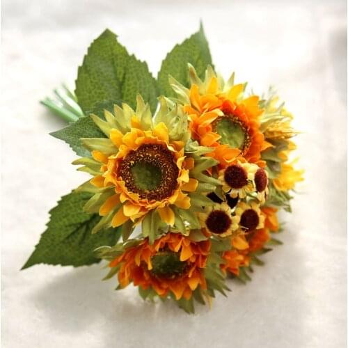 Silk Sunflower Bouquet Artificial Flower Bridal Bouquet Wedding Decoration DIY Home Party Fake Flowers