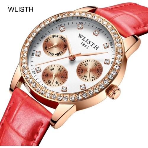 WLISTH Luxury Fashion Casual Women Watches Bracelet Leather Analog Quartz Watch Womens Geneva Genuine Diamond Relogio Feminino