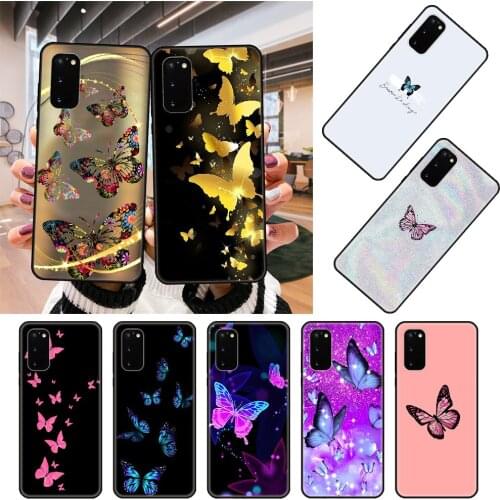 Phone Case For SamSung Galaxy S Note 10 20 7 8 9 Plus Edge E Ultra Lite Black Cover Funda Tpu Waterproof Colorful Butterfly