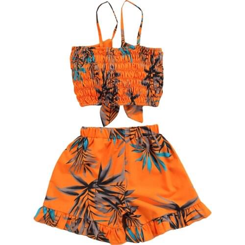 Citgeett Summer Infant Baby Girls Clothes Sets Flowers Printed Sleeveless Strap Bowknot Vest Tops Shorts Clothing