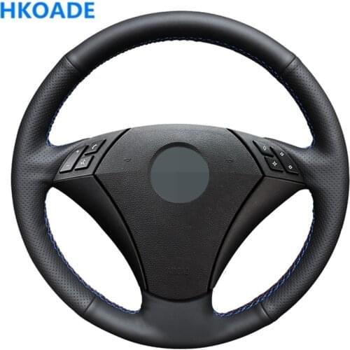 DIY Black PU Artificial Leather Wrap Hand Sewing Car Steering Wheel Cover for BMW E60 (Sedan) 530d 2003-2009 E61 (Touring) 2004
