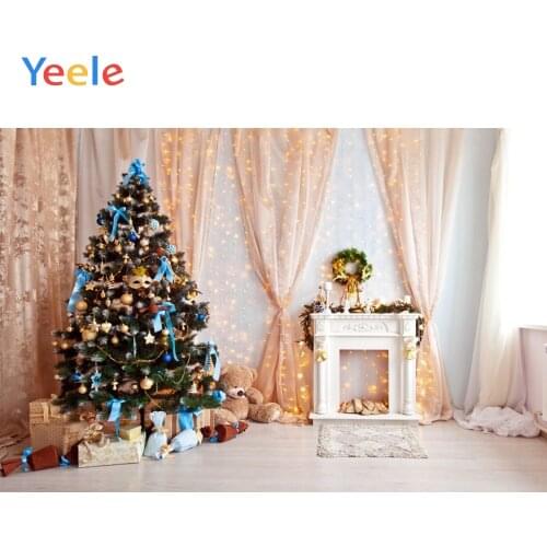 Christmas Tree Fireplace Curtain Wooden Floor Baby Birthday Backdrop Photography Custom Photographic Background For Photo Studio