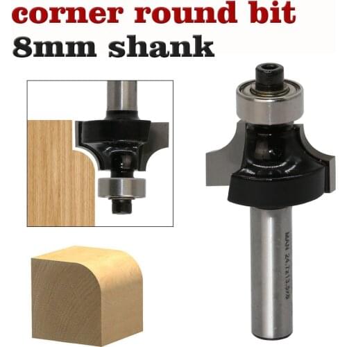 1pc 8mm Shank Round-Over Router Bits for wood Woodworking Tool 2 flute endmill with bearing milling cutter Corner Round Over Bit