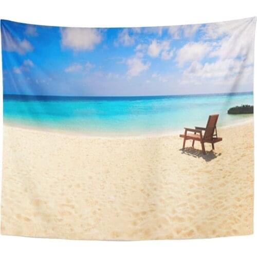 Tapestry Scene Beach Lounger on Sand Maldives Travel Tropical Bay Tapestries Wall Hanging for Living Room Bedroom Dorm