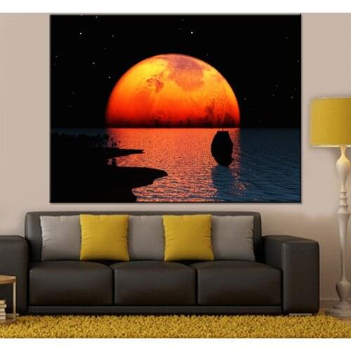 Canvas Paintings Wall Art Framework Home Decor Living Room 1 Piece Red Sun Sunset Boat Seascape Pictures HD Prints Moon Poster