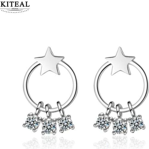 KITEAL 925 2019 silver color Goddess pendant Circle star tassel earrings 16mm five star colar wedding