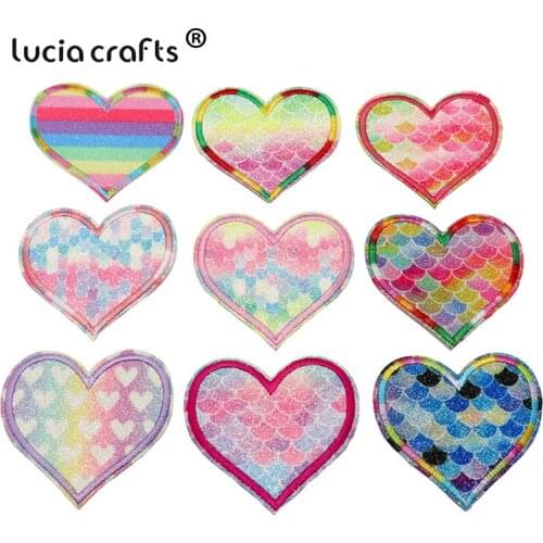 Lucia Crafts Heart-shaped Glitter Embroidered Patches Sew on Patch Clothing Hat Badges Sticker L0609