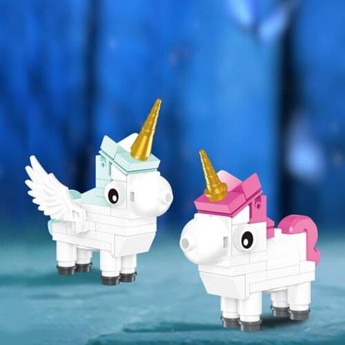 Cute Unicorn Building Blocks Suit Creative Animal Horse Bricks 3D Medel Assemble Toy For Children Birthday Gift Home Furnishings