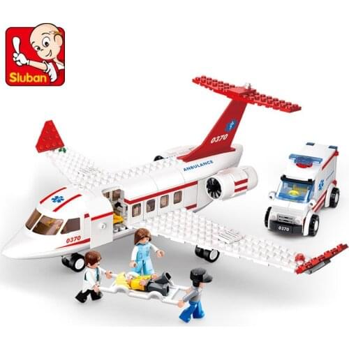 335Pcs SLuban 0370 Aviation World Medical Ambulance Aircraft Assembled Model Boy Assembled Building Blocks Toys Gifts
