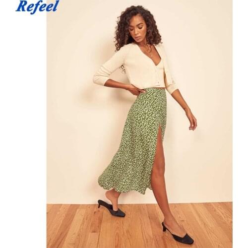 Fashion Women French Vintage Wave Point Print Skirt 2021 Sexy Split High Waist Ladies Chic Skirts