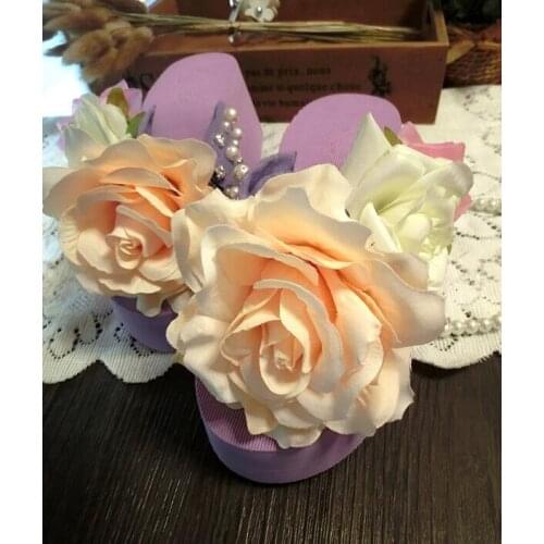 Fashion Styel Hot Sale Summer Time Women Casual Wear Flip Flops Wedges High Heel Sweet Looking Rose Flower Cozy B18