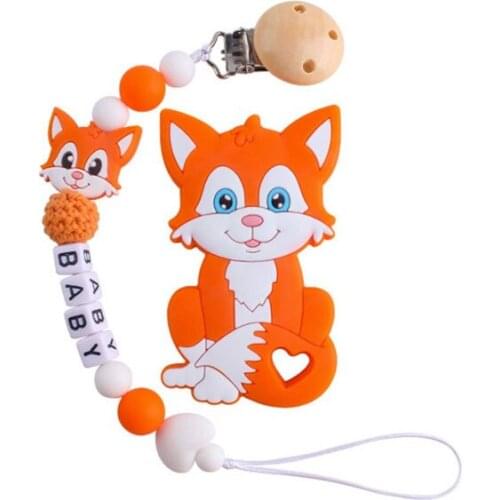 Cartoon Fox Teethers Food Grade Silicone Pacifier Holder Chain for Baby Newborn Nursing Gift Kids Teething Toy