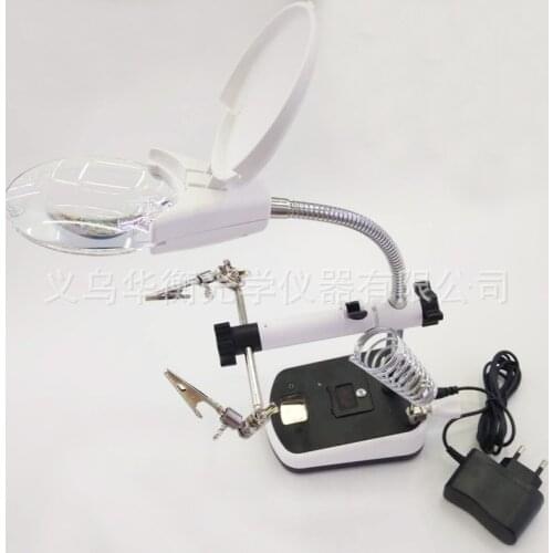 110V- 240V Desk Top Stand Repairing Help Soldering Iron Lighted Magnifier 3.5X 10x Table Magnifying Glass with LED Lamp Loupe