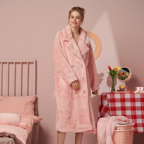 Coral Velvet Nightgown Womens Autumn and Winter New Solid Color Flannel Womens Nightgown Home Wear Sleep Tops Flannel Bathrobe