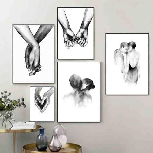 Nordic Black And White Love Holding Hands Canvas Painting Lovers Art Posters And Prints Pictures For Living Room Home Decor