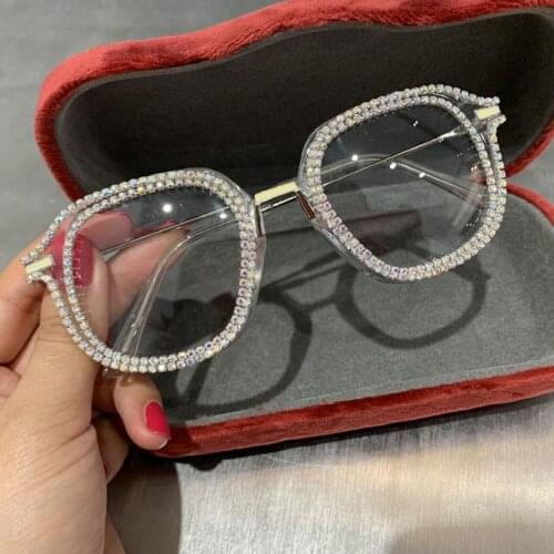 Gold rhinestone Glasses Frame for Women Brand Designer Shades Sun Glasses Men Vintage Metal Clear Eyewear UV400 Sunglass