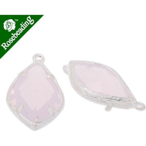 14x24mm framed glass,metal framed glass,Faceted glass,rose water opal,connectors,gemstone bezel,Sold 5pcs/lot-C3653