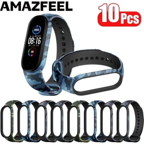 10Pcs/Pack Mi Band 5 6 Strap Camouflage Bracelet For Xiaomi Mi Band 6 5 Smartband Silicone Wrist Strap Band Belt Accessories
