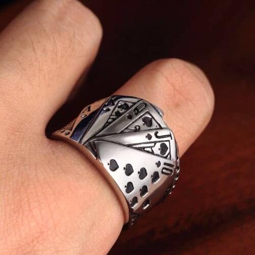 Retro Silver Color Square Flush Mens Poker Ring Trend Personality Open Index Finger Ring Motorcycle Party Man Hip Hop Ring