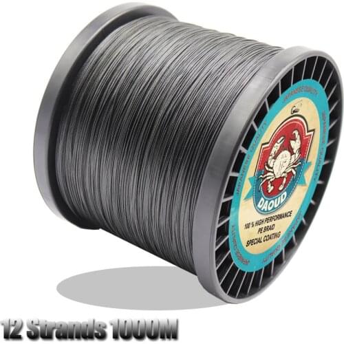 DAOUD 12 Strands Weaves 1000m Super Strong Braided Fishing Line 8 Colors Braid PE Wire Carp Fishing Line 35-180LB