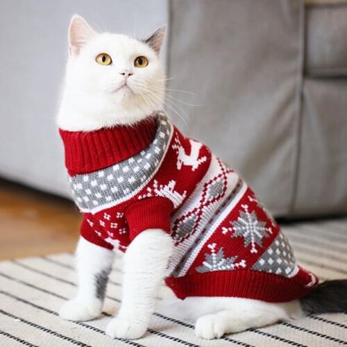 Dog Cat Sweater Clothing Coat Warm Knitted Turtleneck Pet Cats Puppy Clothes Costume Festival New Year Outfit Vest For Cat Dogs
