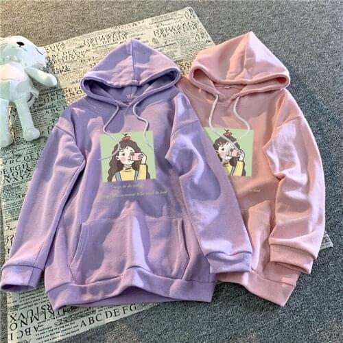 Cartoon Moletom Anime Hoodie Long Sleeves Casual Pockets Hooded Sweatshirt White Loose Spring Autumn Cute Tops Pullover Women