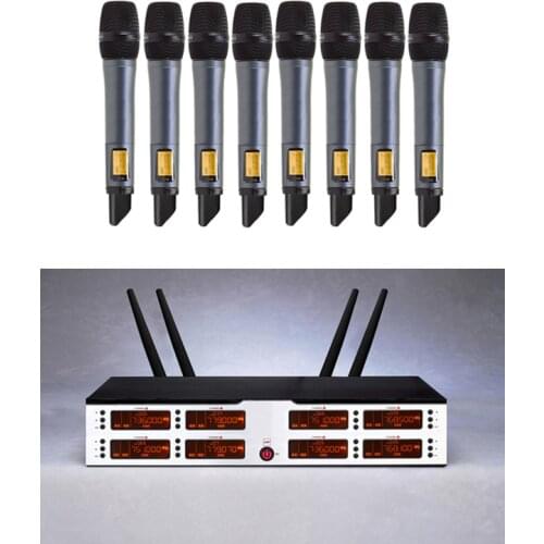 UHF 8 Channels Handheld Wireless Microphone System IR Sync Cordless Mic Professional for KTV Singing Party Club School