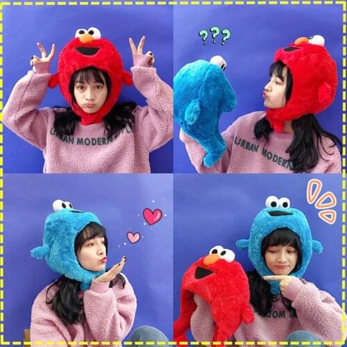 High Quality Sesame Street Elmo Cookie Monster hat cap Soft Plush Toy Dolls stuffed toys figure A gift for a child